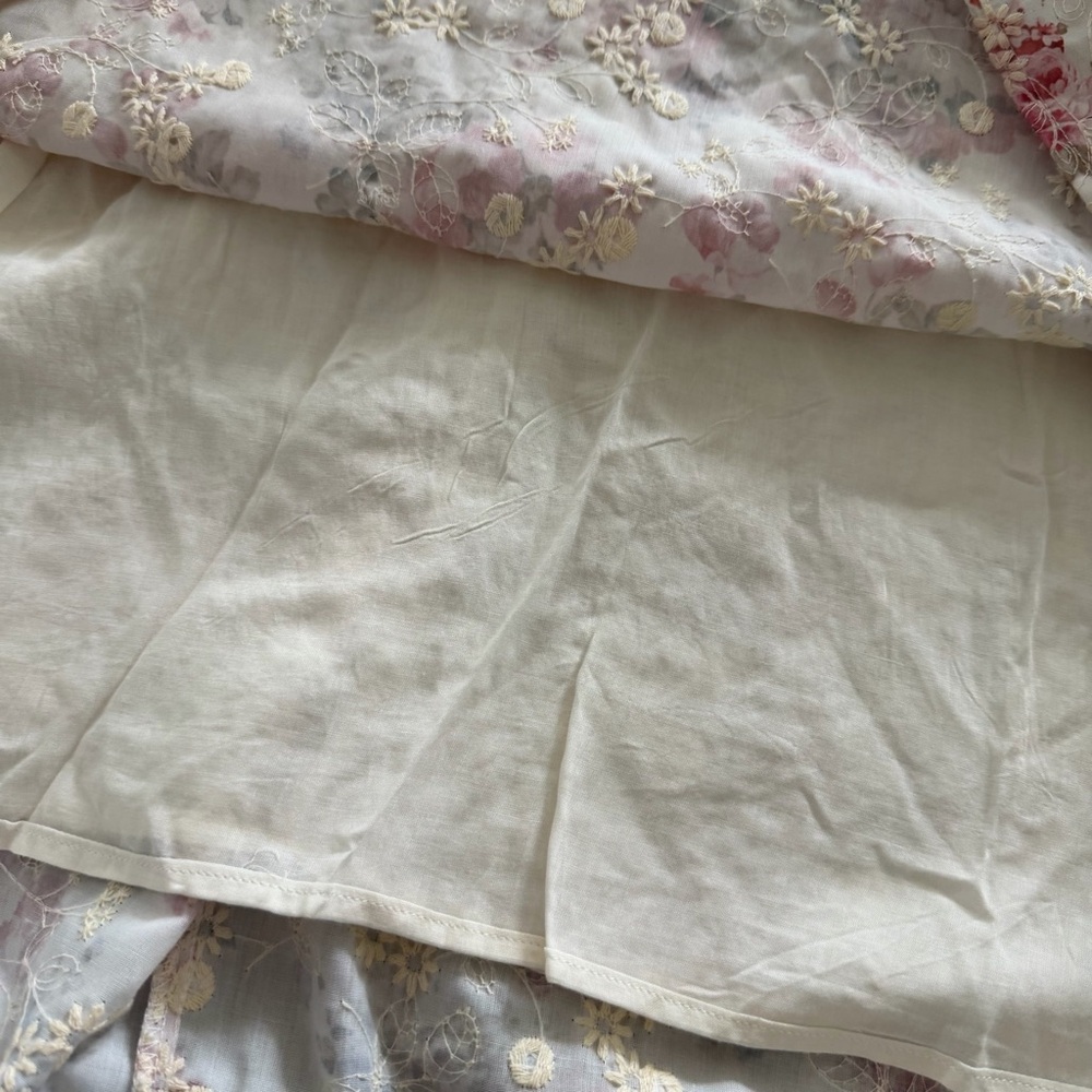 Just Me Embroidered Floral Tiered Midi Skirt White Pink Small Cottagecore Boho - Picture 5 of 8